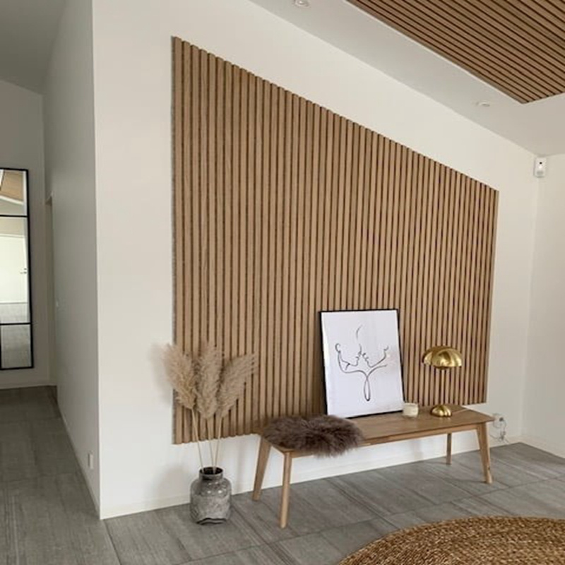 Natural Oak Wooden Grooved Mdf Slat Wood Veneer Diffuser Slats Acoustic Wall Panel For Ballroom Panel