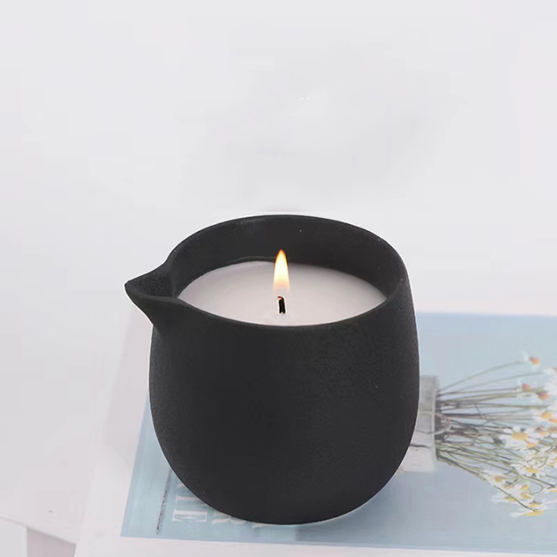 Hot Sale 6OZ Empty Ceramic Candle Jar With Spout And Lids For Massage