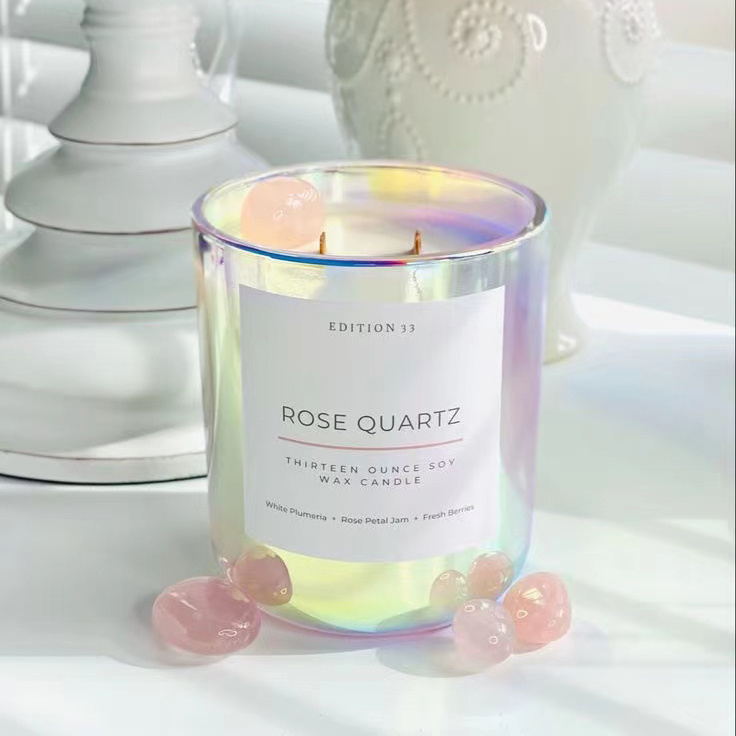 Custom Design Luxury Fashion Iridescent Rainbow Empty Glass Candle Jar Color Luxury Holographic Candle Jar With Lid