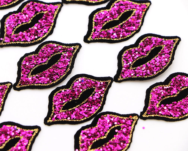 Sexy Lips Stripes Appliques Thermo Clothing Embroidery sequin iron on patch for kids