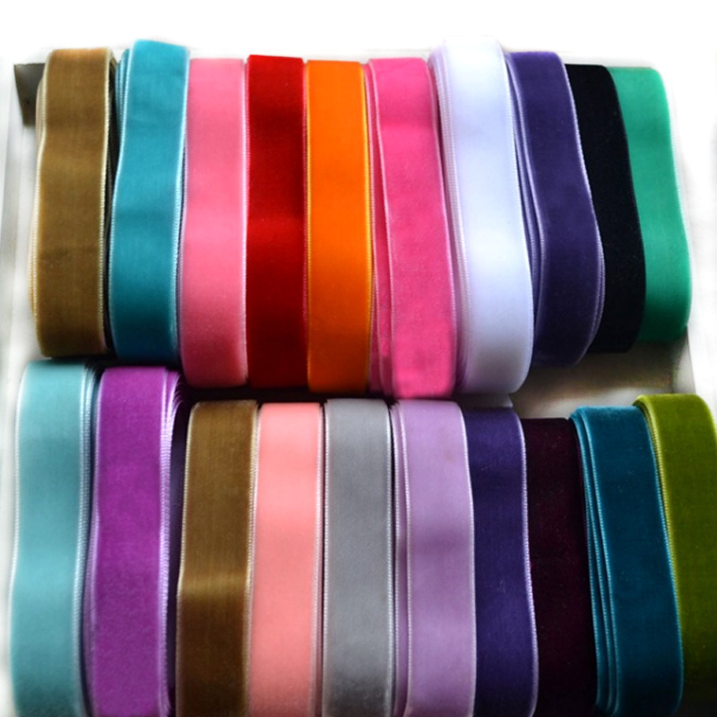 Wholesale single sided stretch velvet ribbon printed single  face silk  elastic velvet ribbon