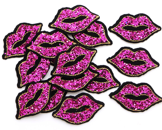 Sexy Lips Stripes Appliques Thermo Clothing Embroidery sequin iron on patch for kids