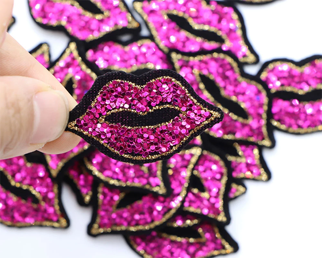 Sexy Lips Stripes Appliques Thermo Clothing Embroidery sequin iron on patch for kids