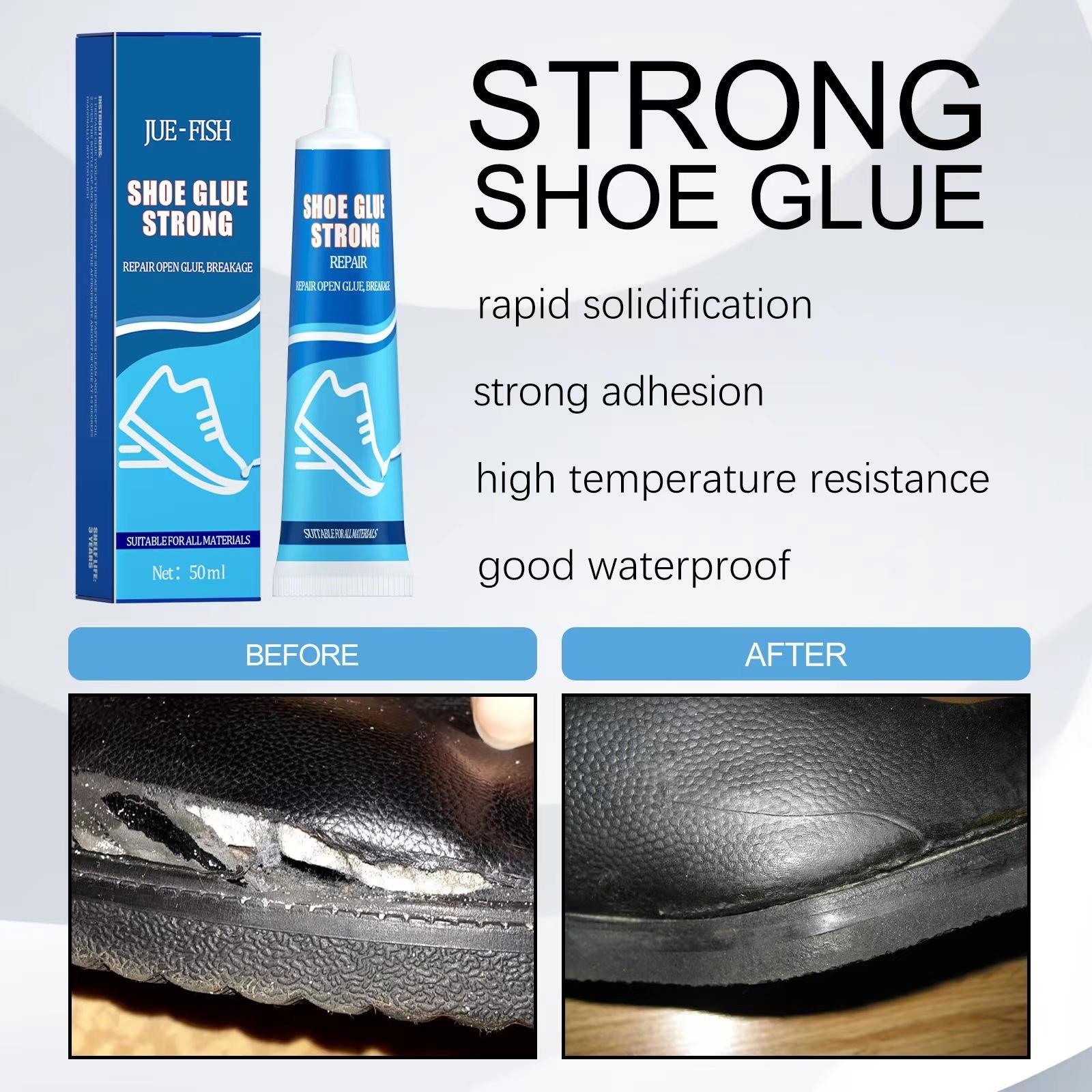 High quality 50ml strong shoe glue handmade special stick shoes repairing leather fabric repair glue for sale