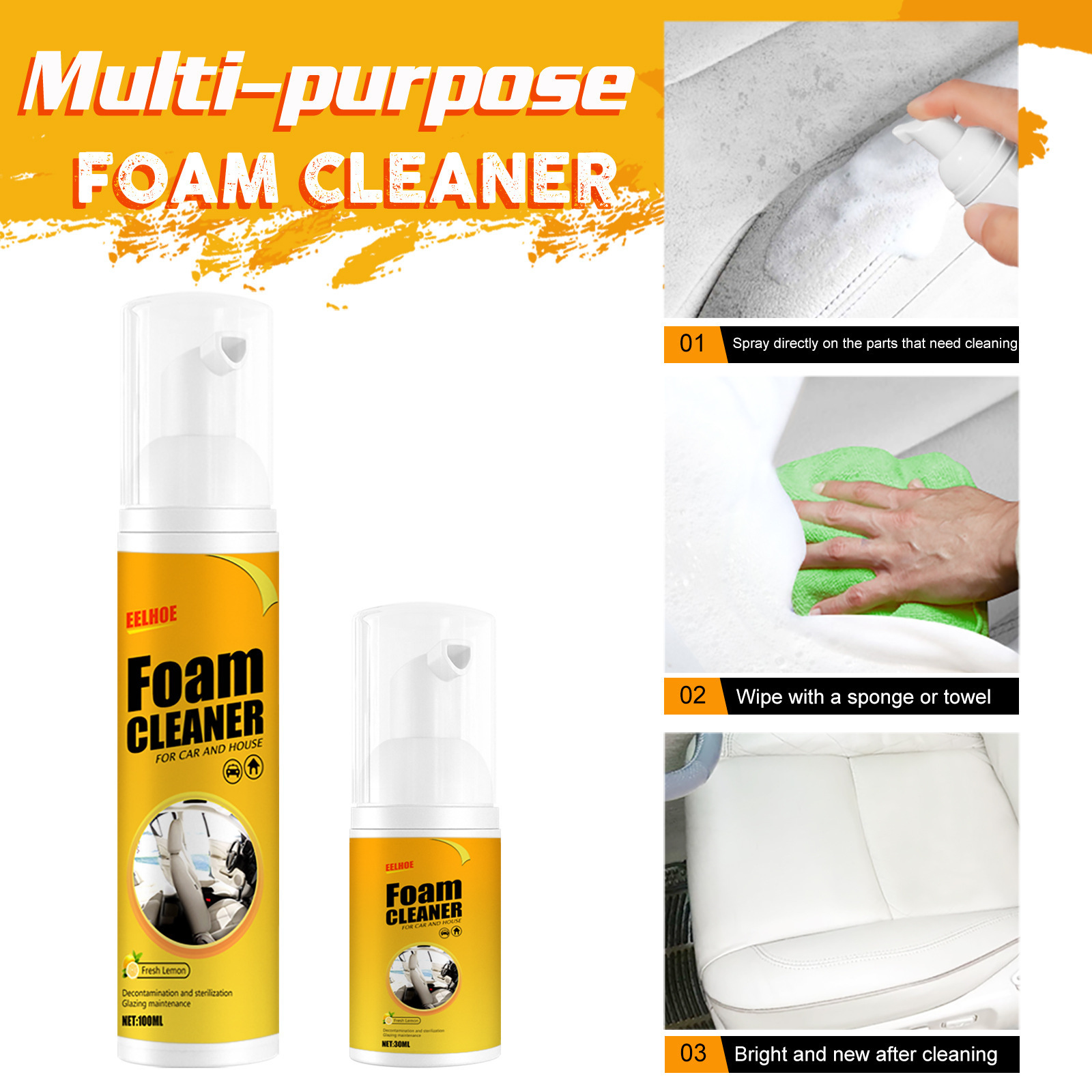 Factory wholesale Multifunctional Car Interior Care Wash Foam Leather Cleaner Spray Car Seat Multi Purpose Foam Cleaner