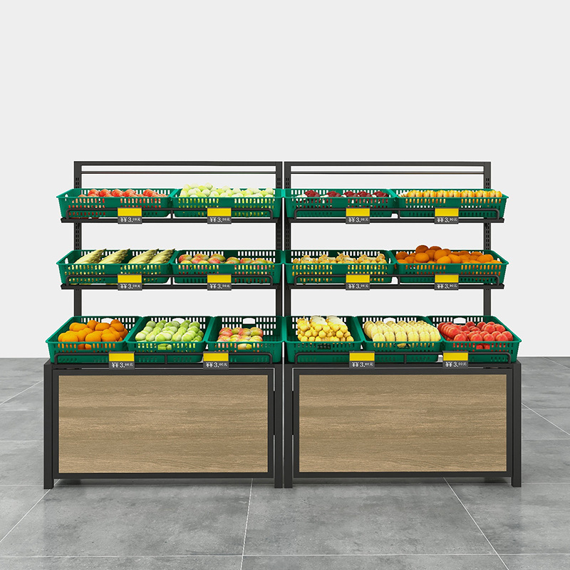 Factory Price Steel Wood Grocery Stores Supermarket Vegetable And Fruit Display Rack