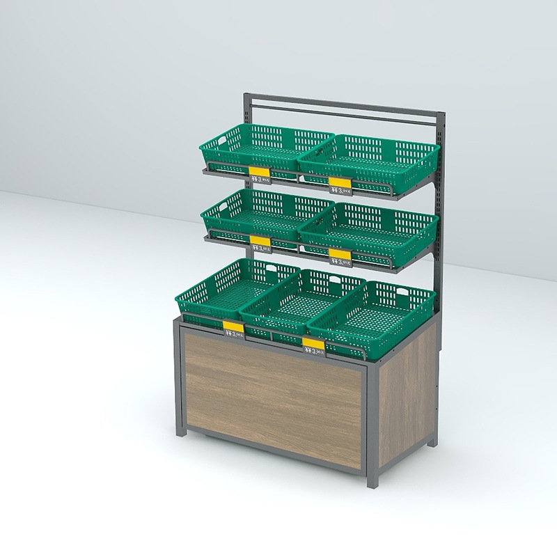 Factory Price Steel Wood Grocery Stores Supermarket Vegetable And Fruit Display Rack