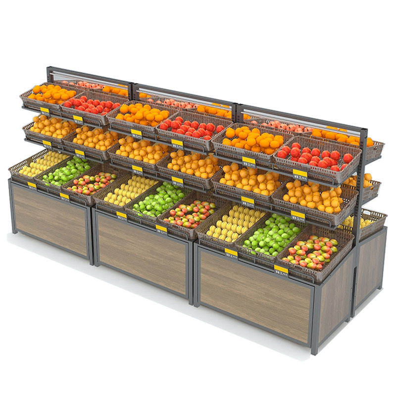 Factory Price Steel Wood Grocery Stores Supermarket Vegetable And Fruit Display Rack