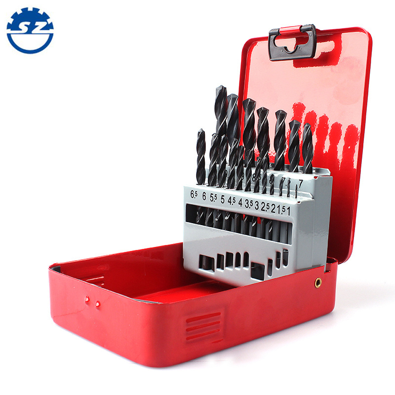 DIN 338 19pcs metal box packing HSS black oxide roll forged straight shank twist drill bits set For Metal Drilling