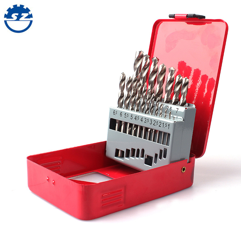 DIN 338 19pcs metal box packing HSS 4241 white polished straight shank twist drill bits set For Metal Drilling