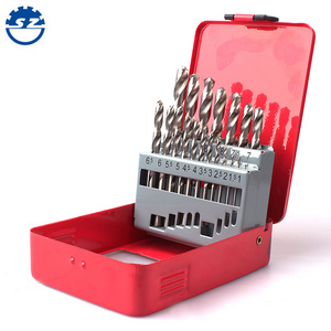 DIN 338 19pcs metal box packing HSS 4241 white polished straight shank twist drill bits set For Metal Drilling