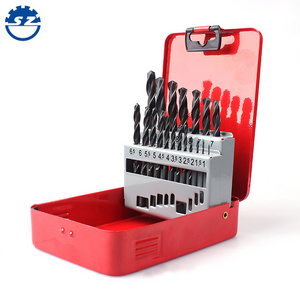 DIN 338 19pcs metal box packing HSS black oxide roll forged straight shank twist drill bits set For Metal Drilling