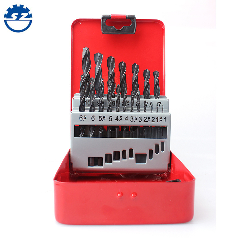 DIN 338 19pcs metal box packing HSS black oxide roll forged straight shank twist drill bits set For Metal Drilling