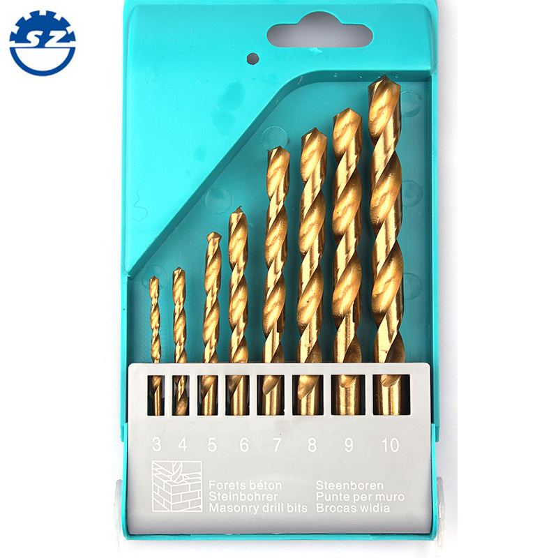 8pcs Plastic Box Packing Titanium Coated  HSS Straight Shank twist  Drill Bits Set for metal drilling