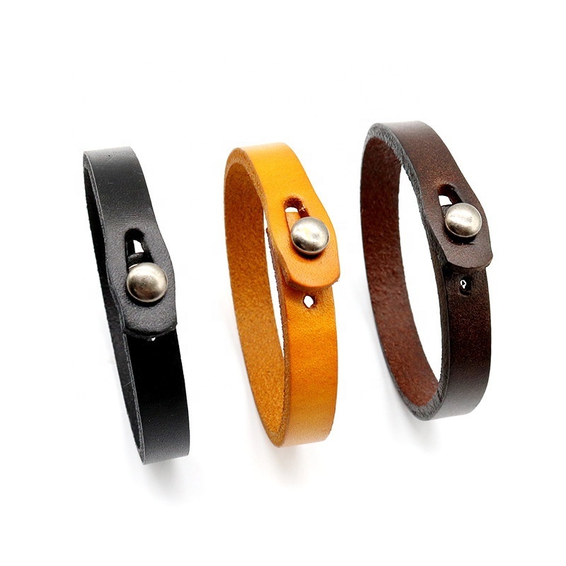 SUZY Jewelry Professional Wholesaler Handmade Unisex Genuine Leather Bracelet, Adjustable Cuff Wristband Punk Leather Wrap