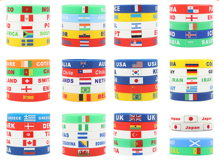 2022 gift flag silicone bracelet USA Germany Spain Portugal top16 Qatar football flag wristband for sale