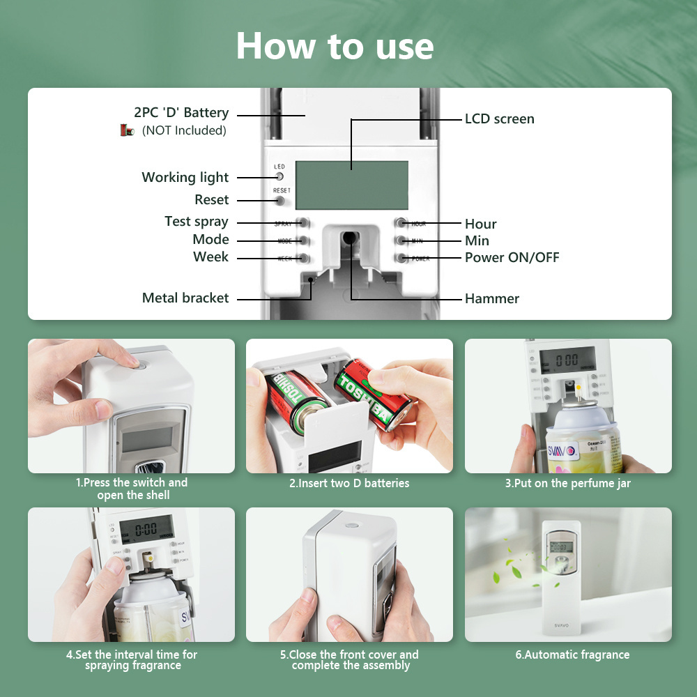 Public Area Scent battery operated Air Freshener Dispenser White Black Automatic Perfume Dispenser