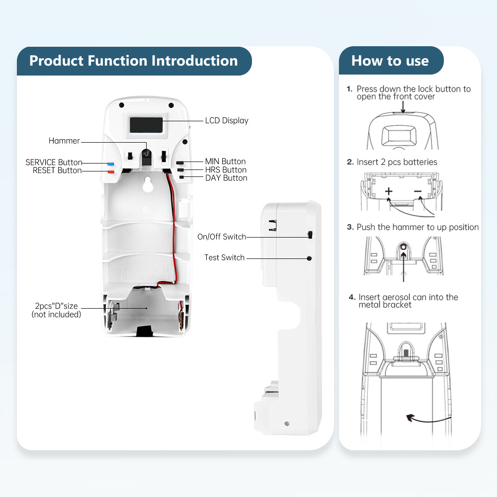 Bathroom Locker Room Breakroom and Washroom Wall-mounted Automatic Adjustable Fragrance Aerosol Air Freshener Dispenser with LCD