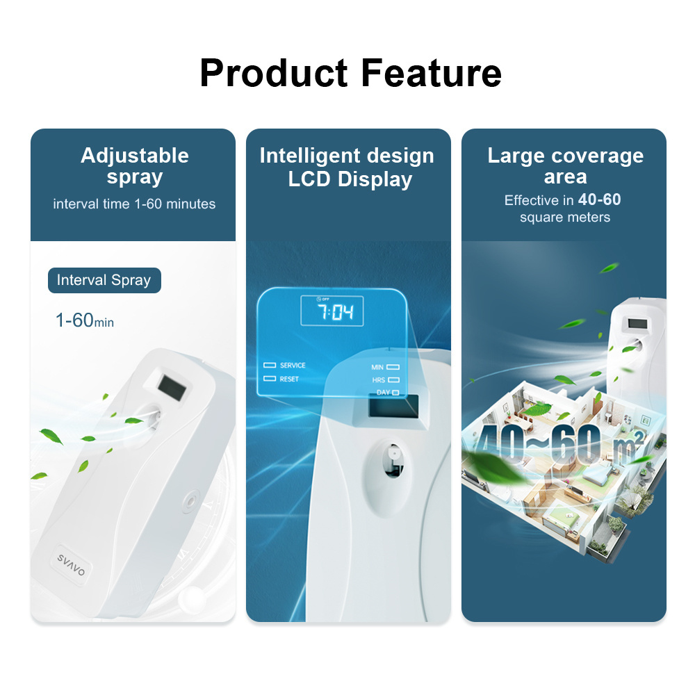 Bathroom Locker Room Breakroom and Washroom Wall-mounted Automatic Adjustable Fragrance Aerosol Air Freshener Dispenser with LCD