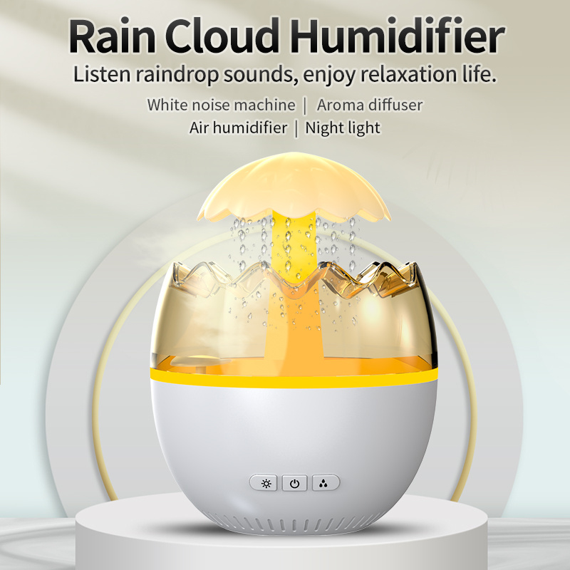 2024 new products baby mushroom night light raining water fall fountain indoor decorative aromatherapy rain cloud humidifier