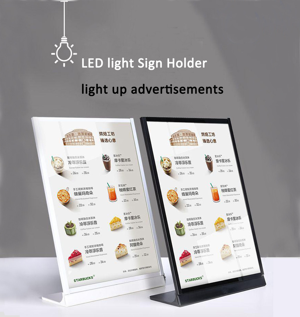 A4 Moving Led light restaurant metal display menu stand signs holder for promotional desktop beer bar shop