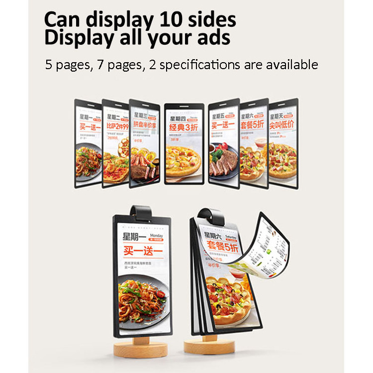 High quality Page turning fast food coffee Bar restaurant wood menu holder stand for display