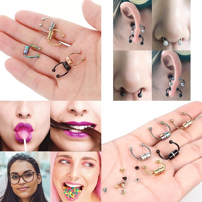 Horseshoes Magnetic Septum Ring Magnetic Piercing Magnetic Nose Rings Fake Hoop Piercing Stainless Steel Septum Nose Piercing