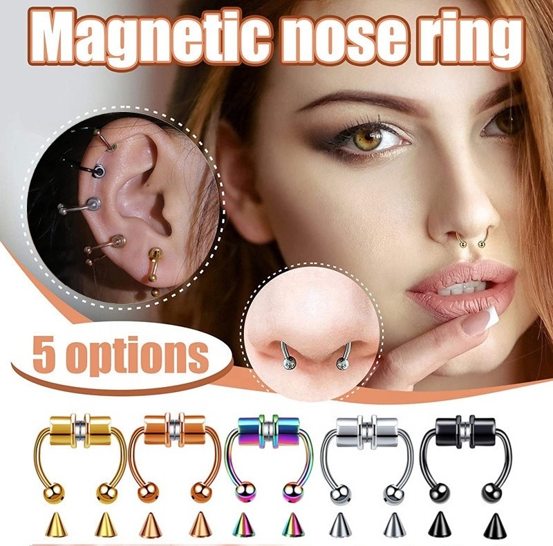 Horseshoes Magnetic Septum Ring Magnetic Piercing Magnetic Nose Rings Fake Hoop Piercing Stainless Steel Septum Nose Piercing