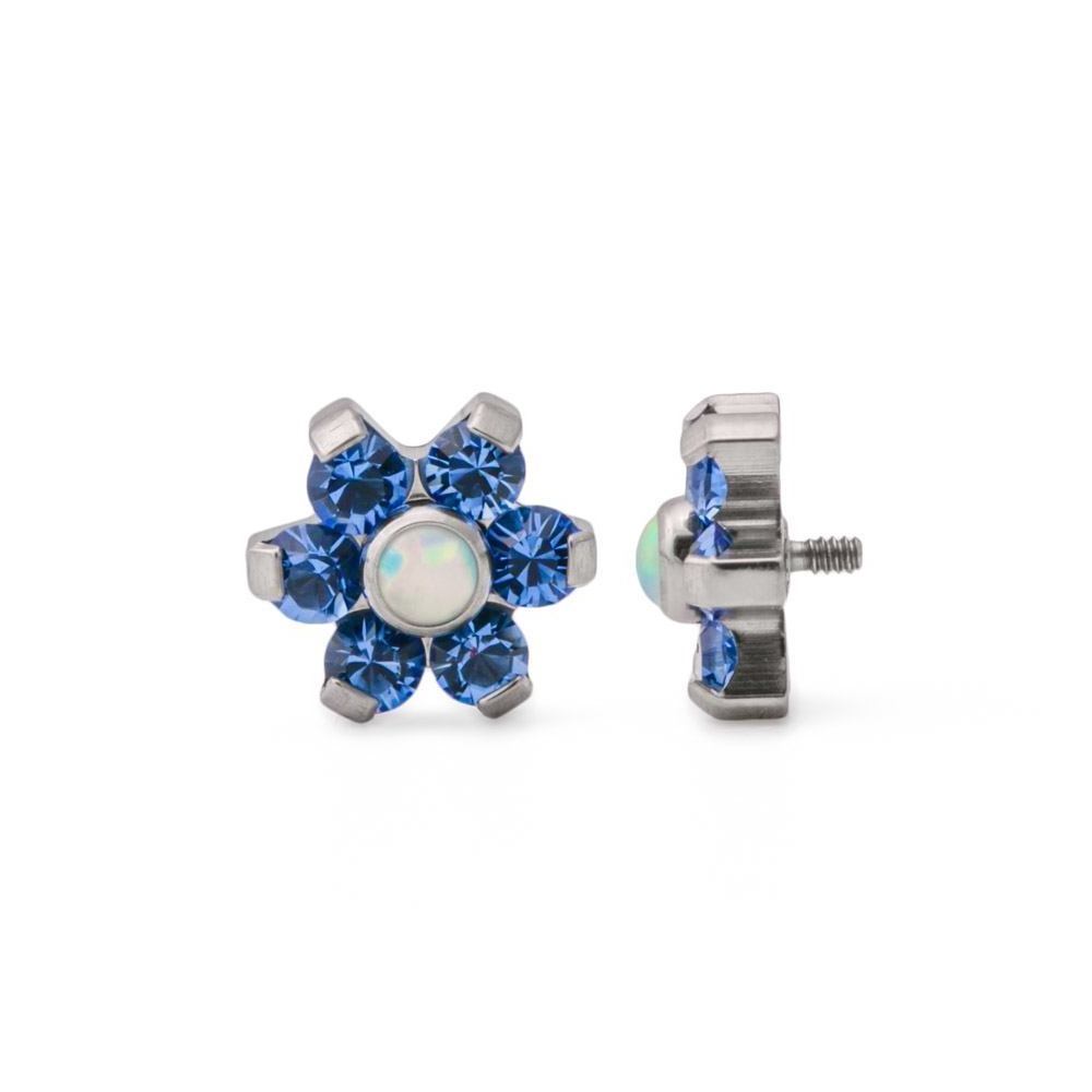 Zircon And Opal Set Titanium Flower Body Jewellery