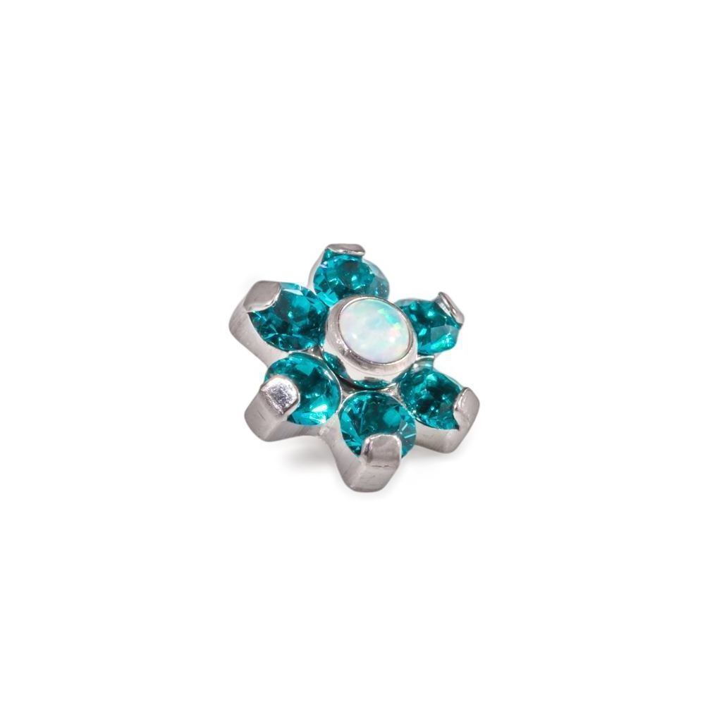 Zircon And Opal Set Titanium Flower Body Jewellery