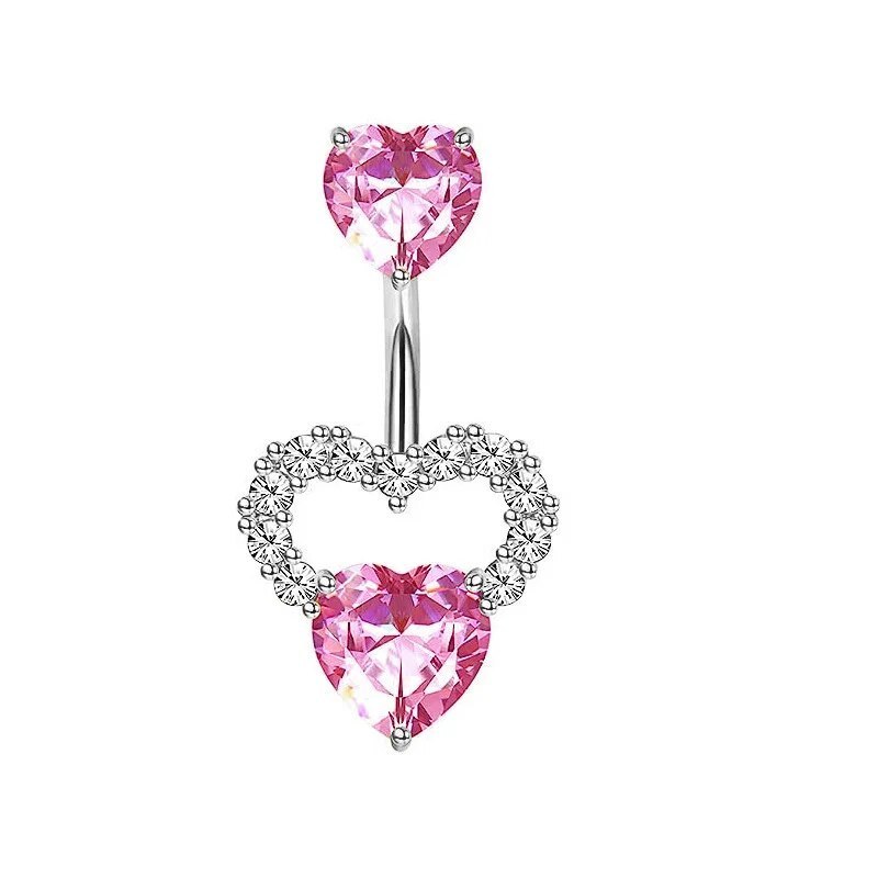 Pink Stainless Steel Body Piercing De Ombligo Jewelry Wholesale Butterfly Navel Piercing Jewelry Fashion Heart Belly Button Ring