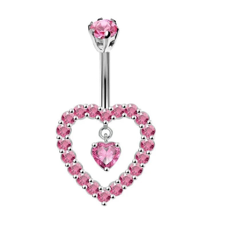 Pink Stainless Steel Body Piercing De Ombligo Jewelry Wholesale Butterfly Navel Piercing Jewelry Fashion Heart Belly Button Ring