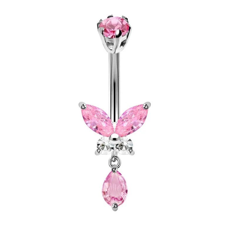 Pink Stainless Steel Body Piercing De Ombligo Jewelry Wholesale Butterfly Navel Piercing Jewelry Fashion Heart Belly Button Ring