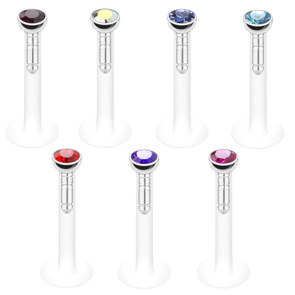 Crystal G23 Titanium Head Flexible Bioflex Push-in Labret Crystal Piercing Colourful Bioflex Labret