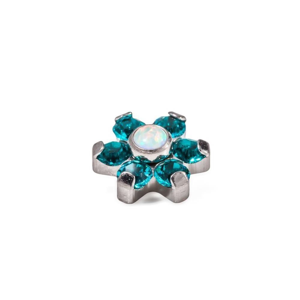 Zircon And Opal Set Titanium Flower Body Jewellery