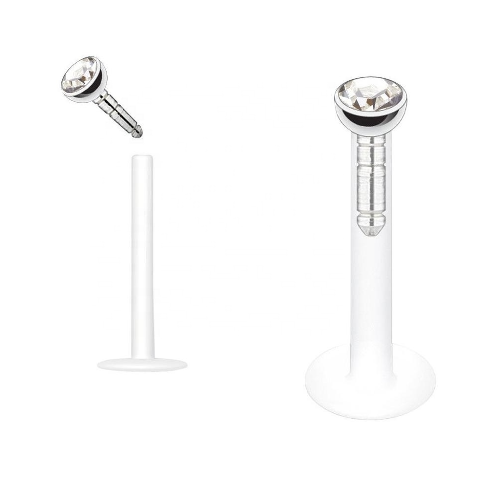 Crystal G23 Titanium Head Flexible Bioflex Push-in Labret Crystal Piercing Colourful Bioflex Labret