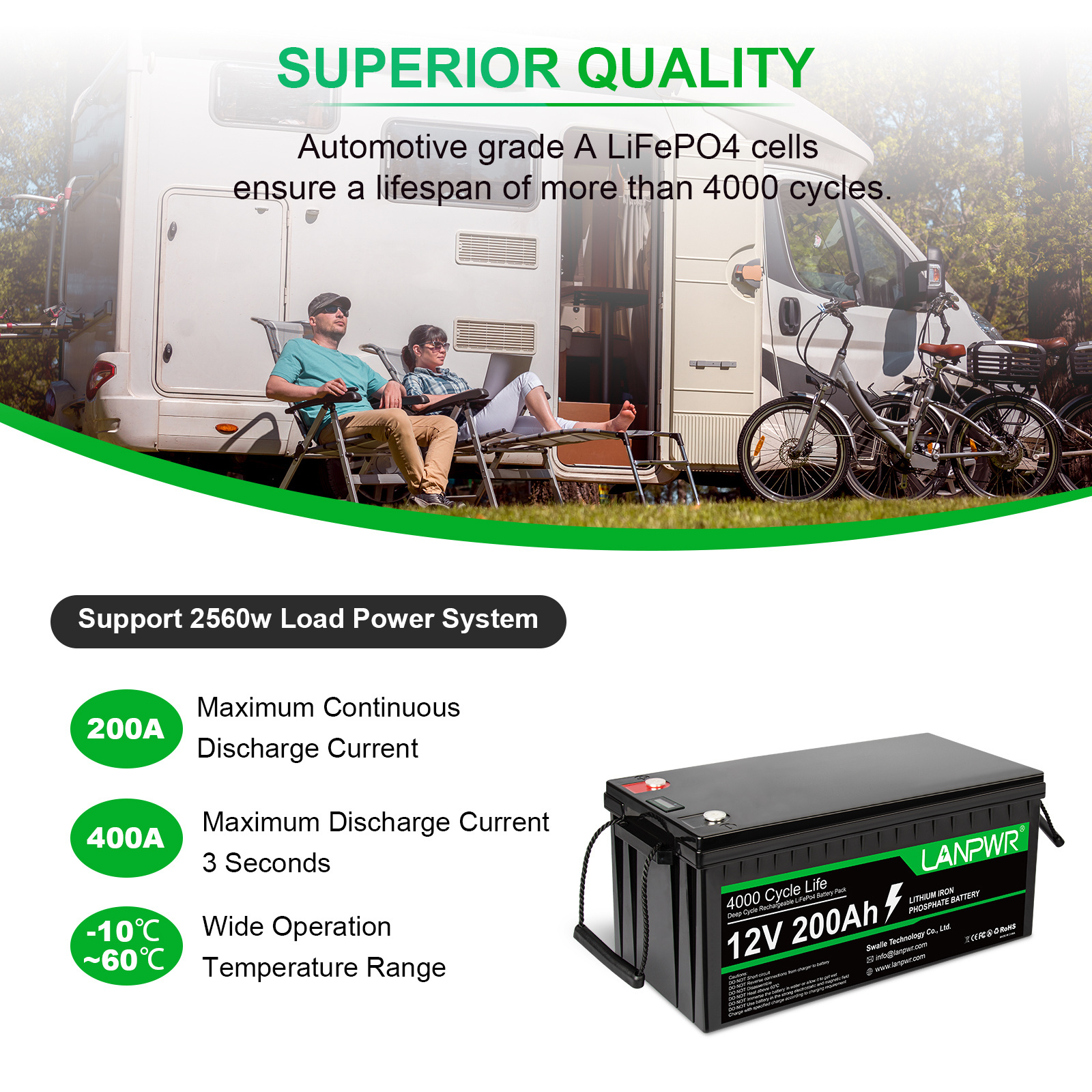 LANPWR  Best Seller Us Germany12V Deep Cycle Solar Rv Caravan Marine Lithium Ion Batteries 12v 200ah Lifepo4 Battery