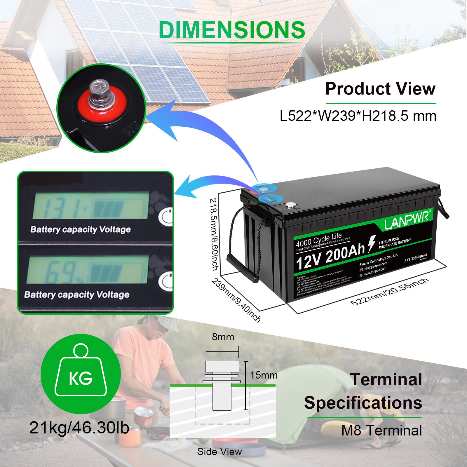 LANPWR  Best Seller Us Germany12V Deep Cycle Solar Rv Caravan Marine Lithium Ion Batteries 12v 200ah Lifepo4 Battery