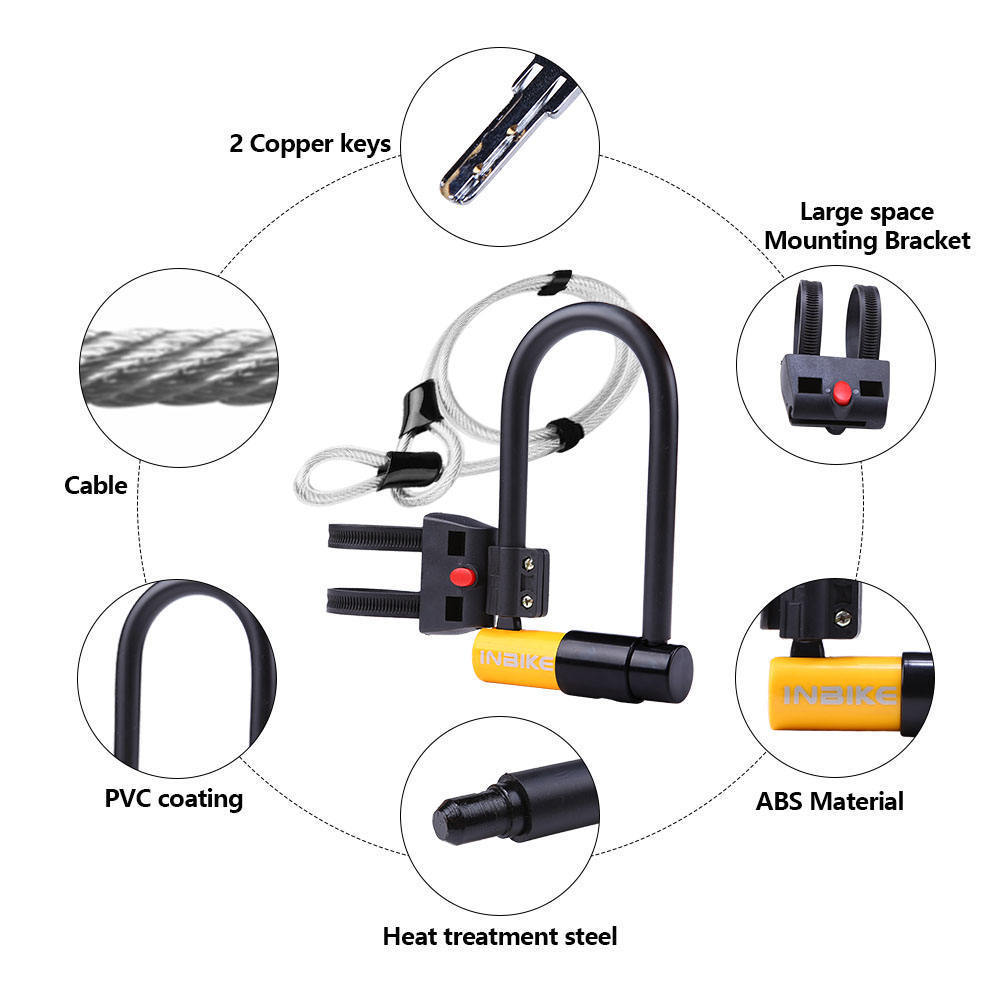 Inbike High Quality New Design Cables Bike U lock With Keys  Bicycle Lock