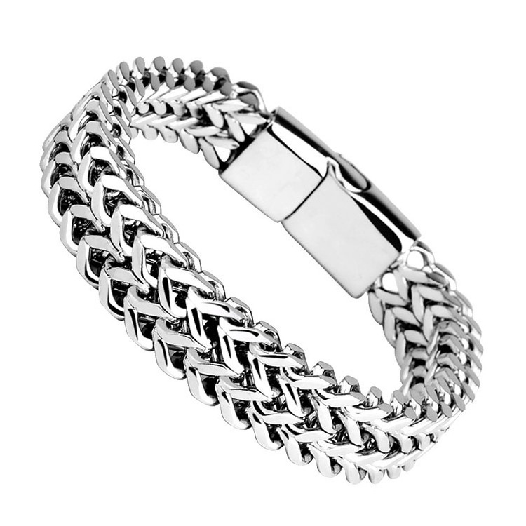 Men's Stainless Steel Woven Double Row Front and Back Keel Magnet Bracelet Titanium Steel Jewellery