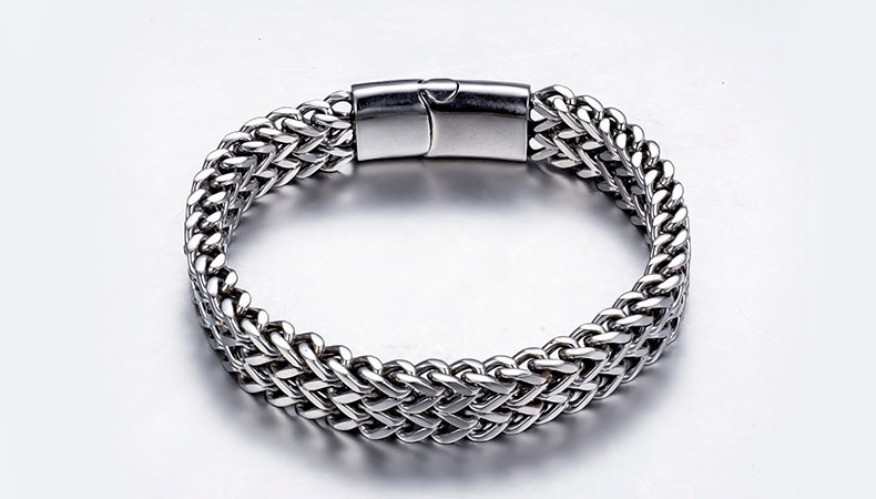 Men's Stainless Steel Woven Double Row Front and Back Keel Magnet Bracelet Titanium Steel Jewellery