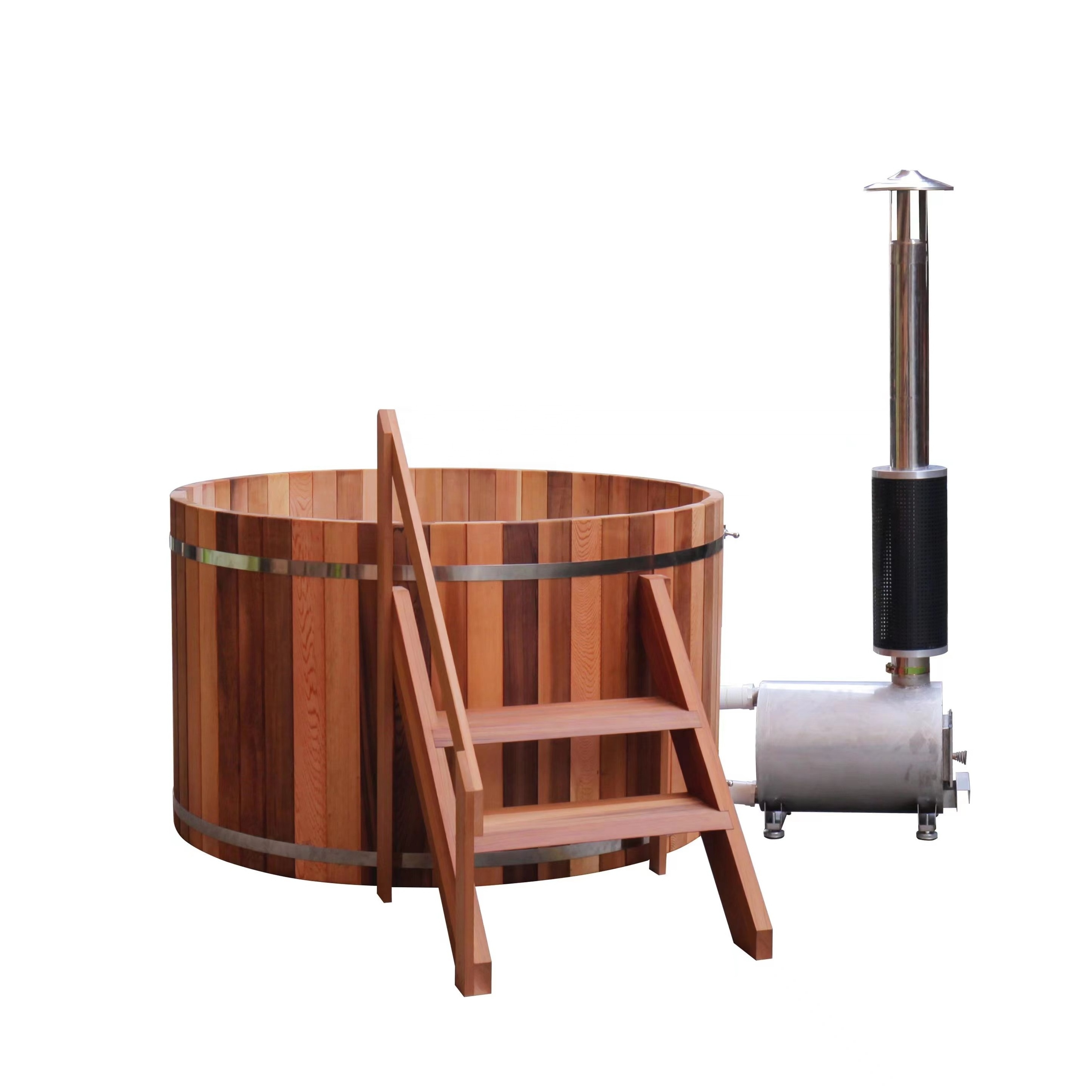 Pure red cedar wood burning fired heater soaking bathtub wooden hot tub