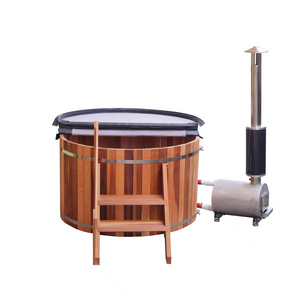 Pure red cedar wood burning fired heater soaking bathtub wooden hot tub