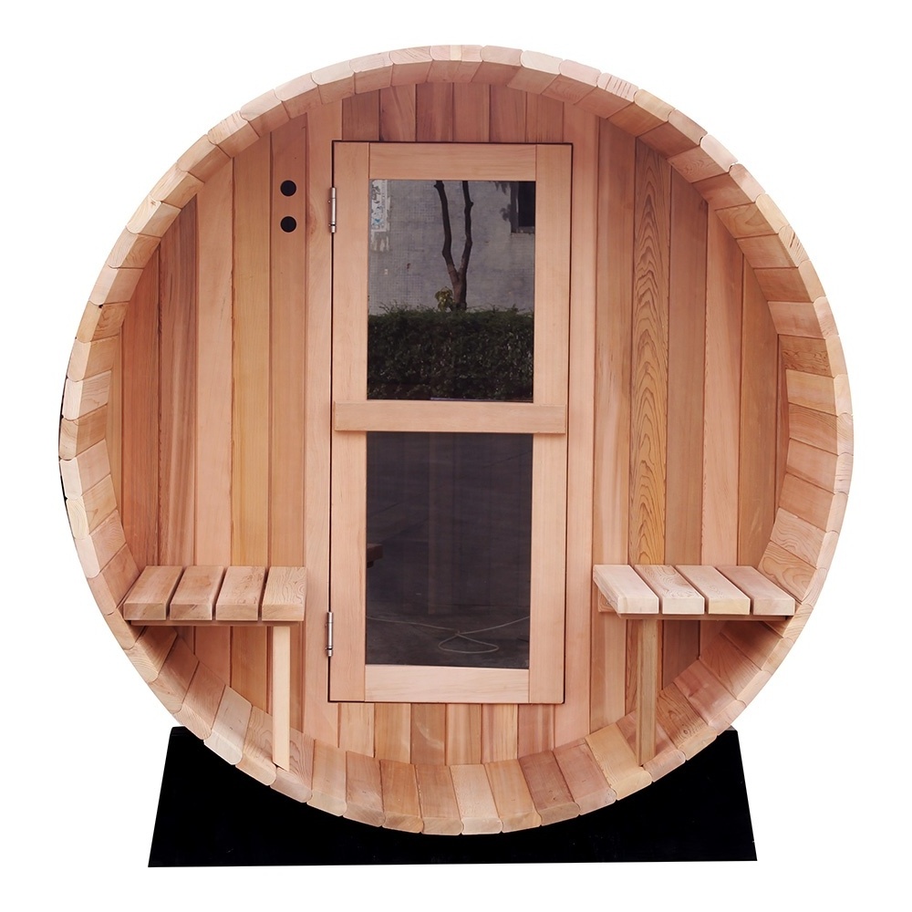 High Quality Clear Red Cedar Customization 6 People Wooden Outdoor Barrel Sauna With Porch