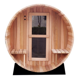 High Quality Clear Red Cedar Customization 6 People Wooden Outdoor Barrel Sauna With Porch