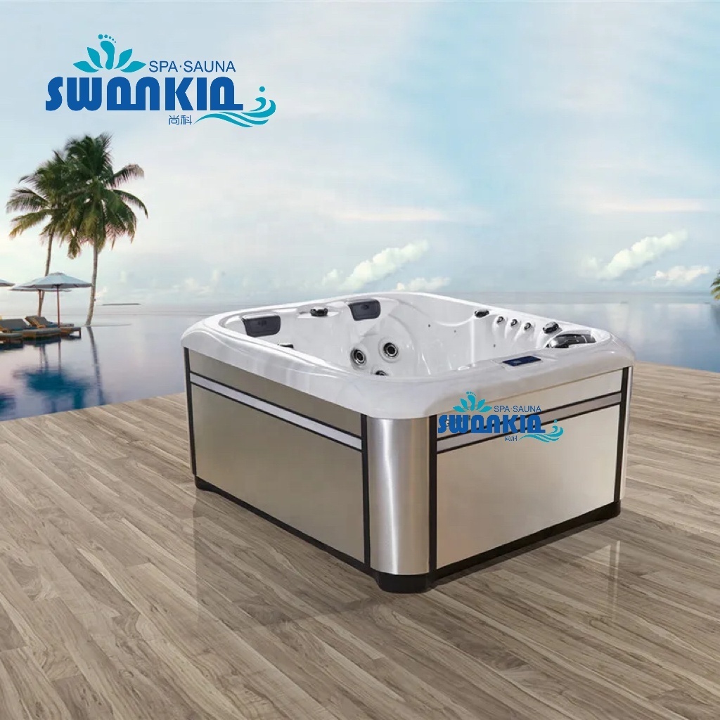 swankia Outdoor SPA Bathtub 3 Person 47 Jet Acrylic Rectangular Hot Tub with Ozonator in White Acrylic