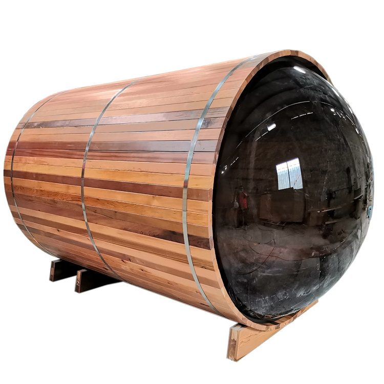 Outside porch Canadian cedar wood burning stove panoramic glass electric heater sauna room  barrel sauna with low price