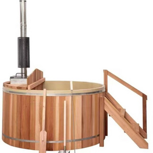 Canadian red cedar wood  barrel hot tub built-in wood fired stove 6 persons soaking bathtub