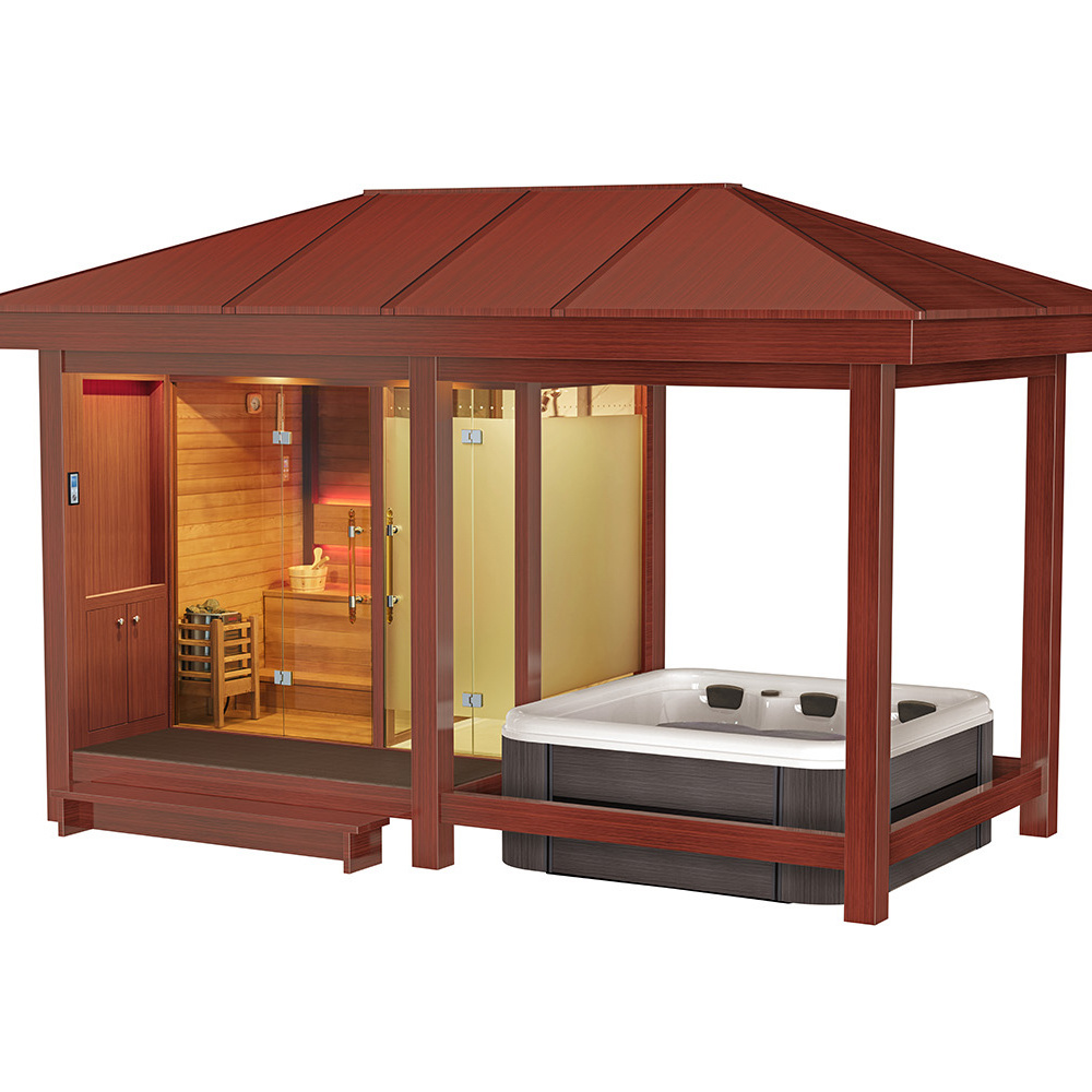 swankia Luxury European Spa Wood Garden Outdoor Pavilion Whirlpool Hot Tub Gazebo Outdoor Sauna