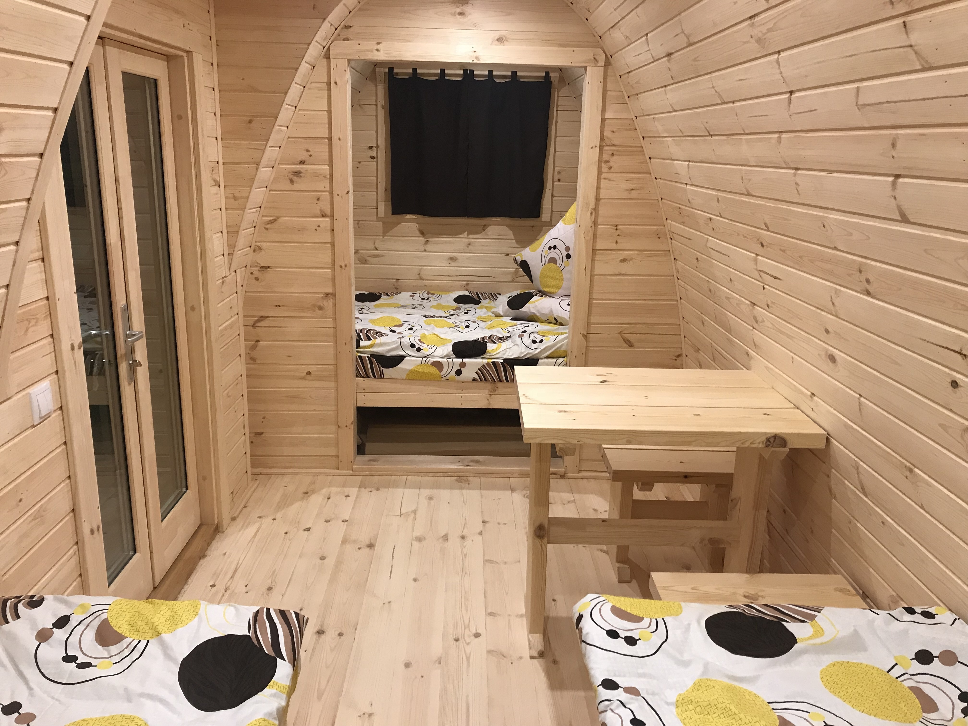 Insulated Wooden House Camping Pod with side entrance